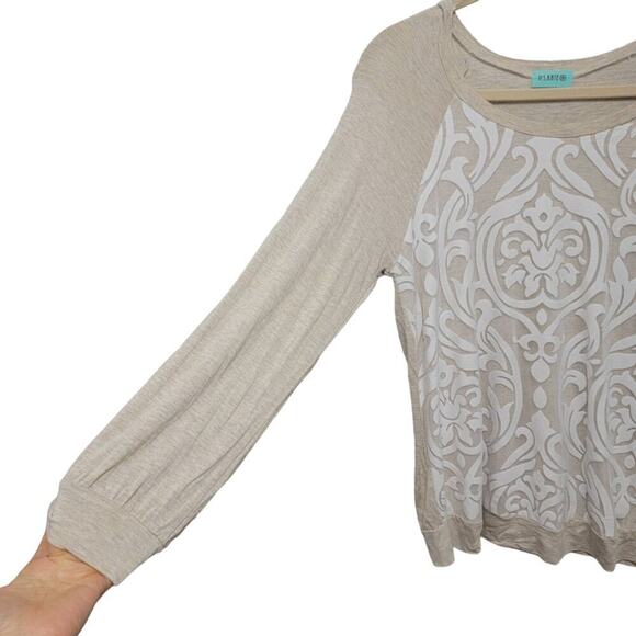 PS Kate Cozycore Top 1X Damask Mesh Oatmeal Long Sleeve Tee - Picture 4 of 10